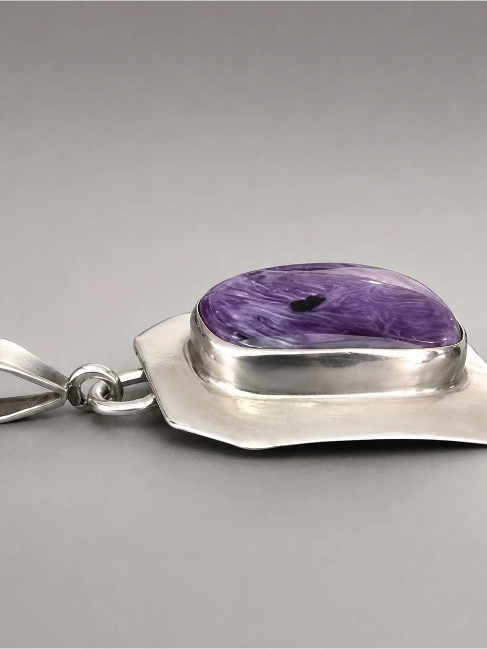 Estate Charoite Sterling Silver Pendant Signed 925 - Picture 2 of 4